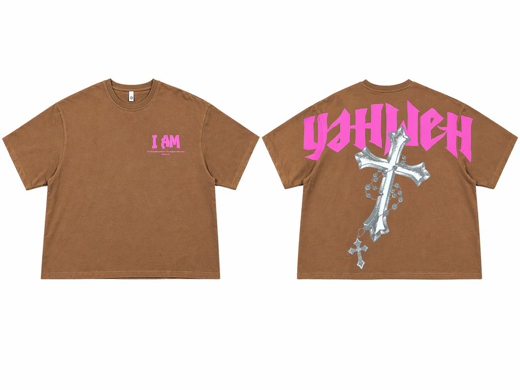 Brown and Pink Yahweh Oversized T-Shirt